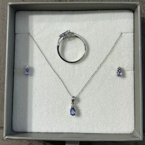 Amethyst 10KT Sterling Silver Necklace Earrings Ring Set